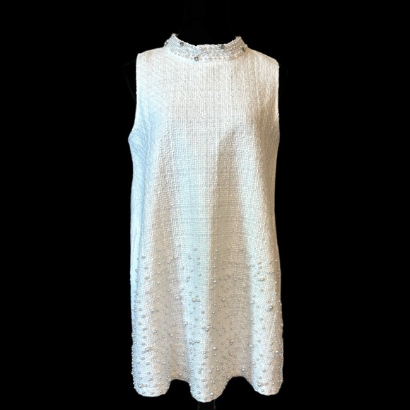 Tweed Pearl Embellished Shift Dress Small - Picture 6 of 13
